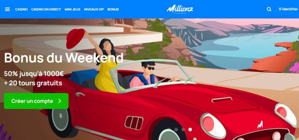 Promo week-end de Millionz Casino : bonus jusqu'à 1 000€ + tours gratuits
